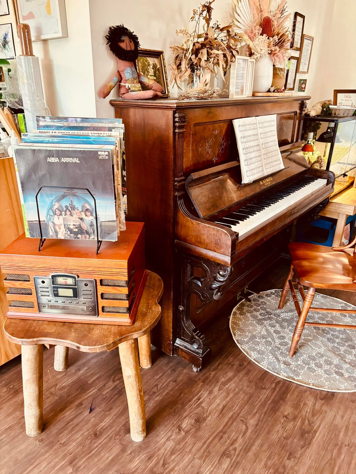 Upright piano and music corner in the indoor learning studio